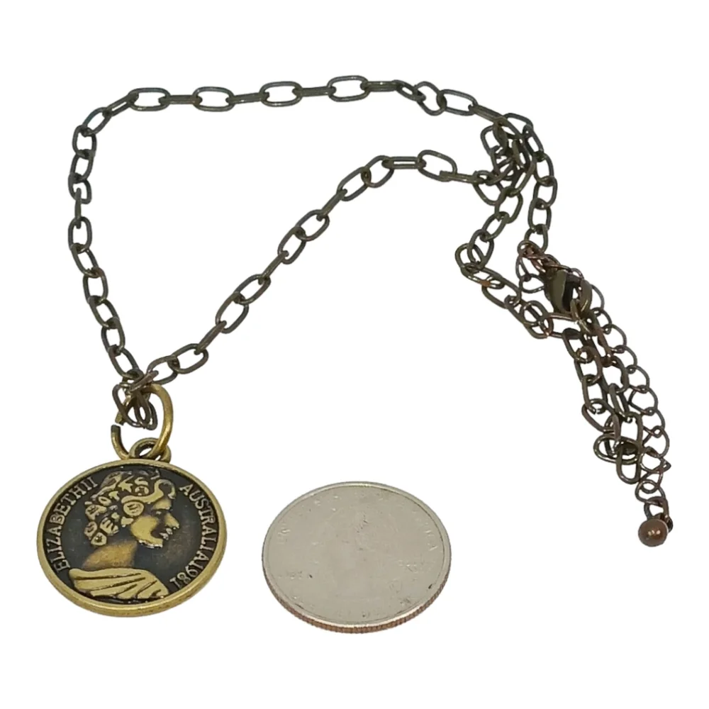 Coin Medallion Necklace Antique Gold Bronze Handcrafted Grunge Gritty Boho 90s